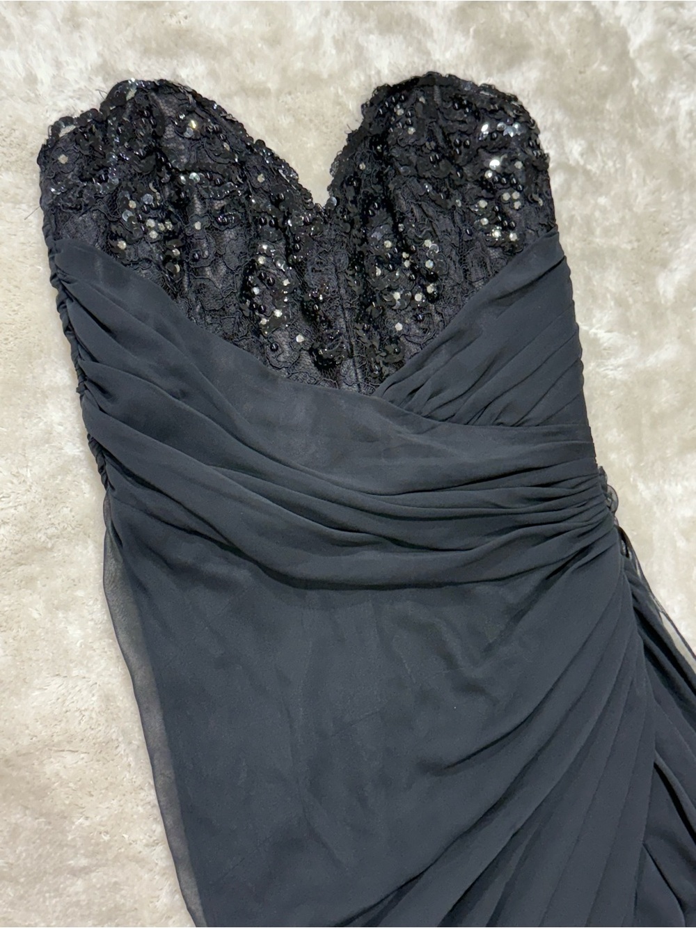 Vintage Cache Beaded Formal Strapless Asymmetrical Sheer Dress, Size 8